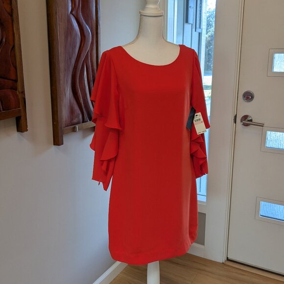 NWT Laundry by Shelli Segal Orange Chiffon Ruffle Sheath Dress NEW Cocktail - Picture 1 of 8